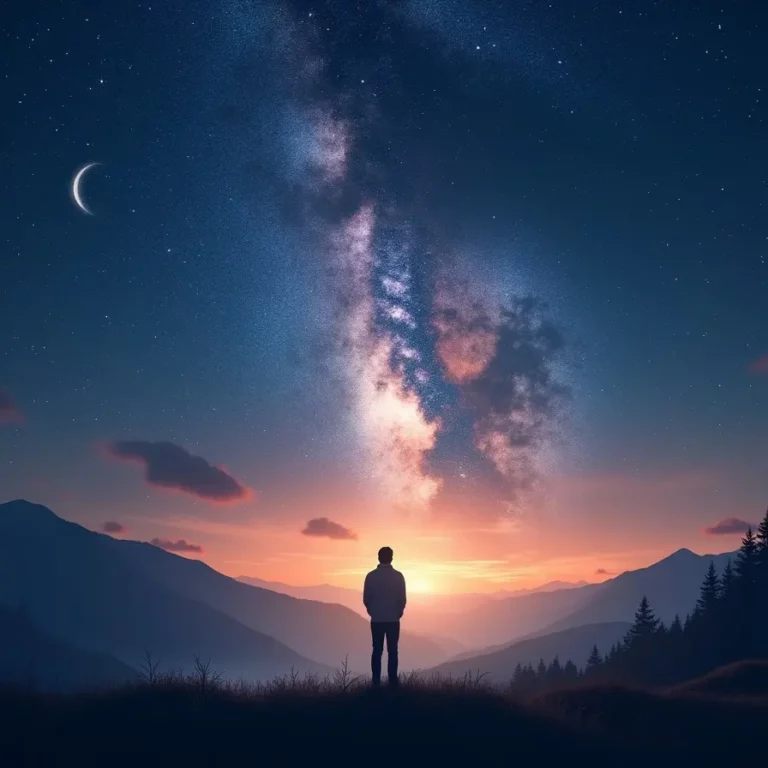 Silhouette d’une personne contemplant un ciel étoilé avec la Voie Lactée, symbolisant la connexion intérieure et universelle grâce à l’hypnothérapie.