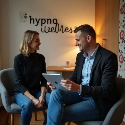 Séance d'hypnothérapie dans un cadre chaleureux et apaisant, idéale pour favoriser le bien-être mental et émotionnel.